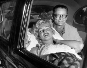 Arthur and Marilyn leaving hospital, 1957