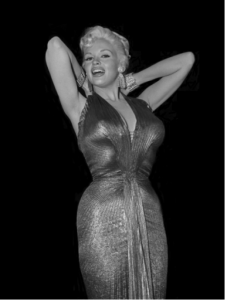 Jayne in the gold lame dress made famous by Marilyn in Gentlemen Prefer Blondes.