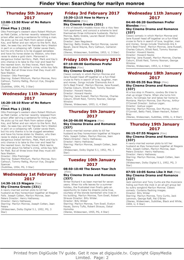 TV SCHEDULE (UK & EUROPE) January Immortal Marilyn
