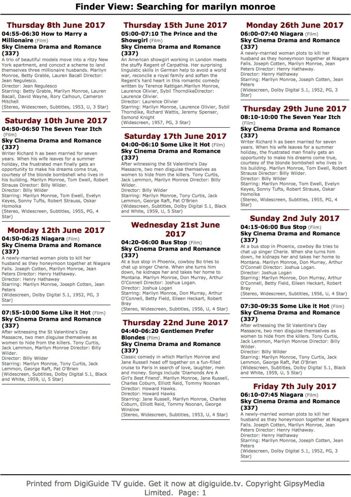 TV SCHEDULE (UK & EUROPE) June Immortal Marilyn